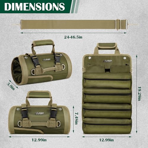 Tool Roll Up Bag Organizer, 1680D Heavy Duty Waterproof Tool Roll Bag with Detachable Pouches, Portable Tool Organizer for Mechanic, Electrician, Car Truck Motorcycle Tool Storage, Green by AllyBAY - Used condition - Image 2