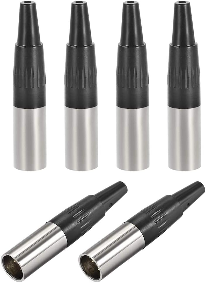 sourcing map 6pcs Mini 3-Pin XLR Male Connector,Microphone Mic Cable Plug Connector,Mic Audio Socket, Black, XLR M-6pcs
