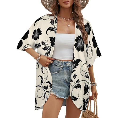 Cream Kimono with Swirl Pattern