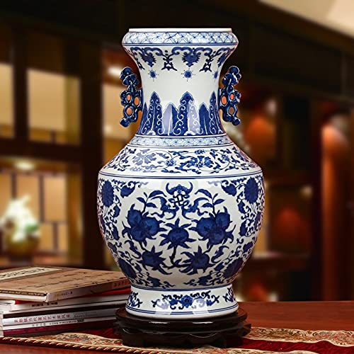 Amazon.com: 景德鎮陶瓷古董手繪青花瓷長壽桃花瓶古典客廳家居裝飾明清