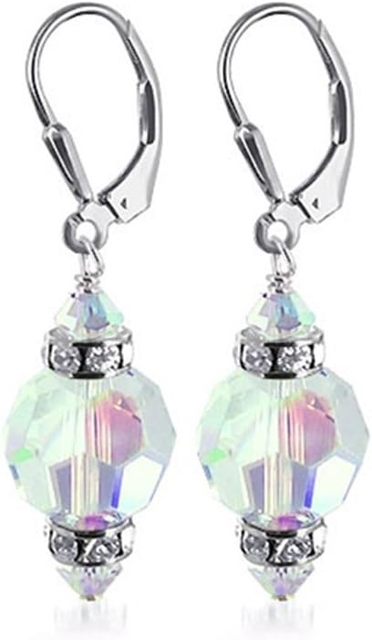 .925 Sterling Silver Drop Earrings with Austrian Crystals and Rondelle Accents