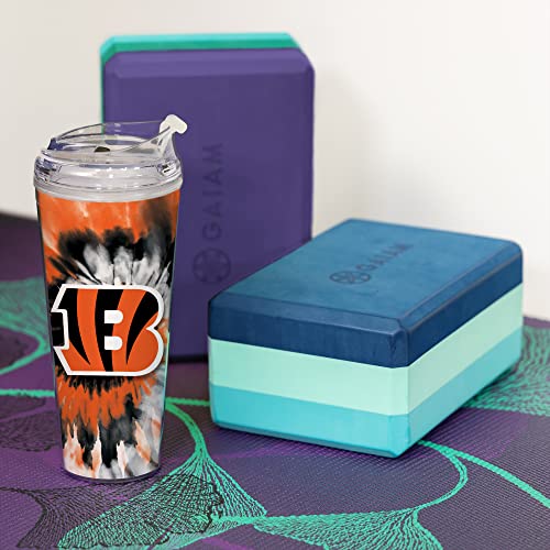 Image of Rico Industries NFL Football Glitter 24oz Acrylic Glitter Tumbler with Hinged Lid, Officially Licensed Double Wall Tumbler with Straw