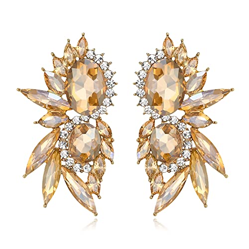 Clearine Marquise Fancy Strass Kristall Hochzeit Braut 2 Oval Drop baumeln Statement Ohrringe für Damen Brautjungfer Mutter Mädchen Champagner Gold Ton