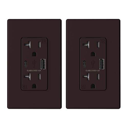 Miniatura 66 de ELEGRP Cargador USB de pared, receptáculo USB con puertos USB tipo A y tipo C, enchufe dúplex de 15 amperios resistente a manipulaciones NEMA 5-15R