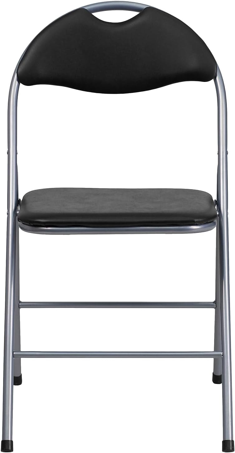 Flash Furniture Hercules Series Metal Folding Chairs with Carrying Handle, Vinyl Upholstered Padded Event Chair, Set of 4, Black