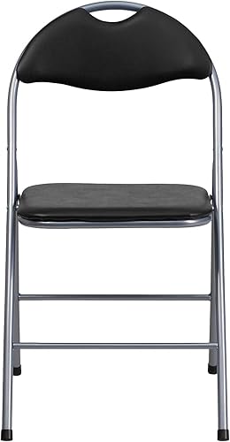 Miniatura 6 de Flash Furniture Pack de 4 sillas plegables de metal de vinilo negro con asa de transporte