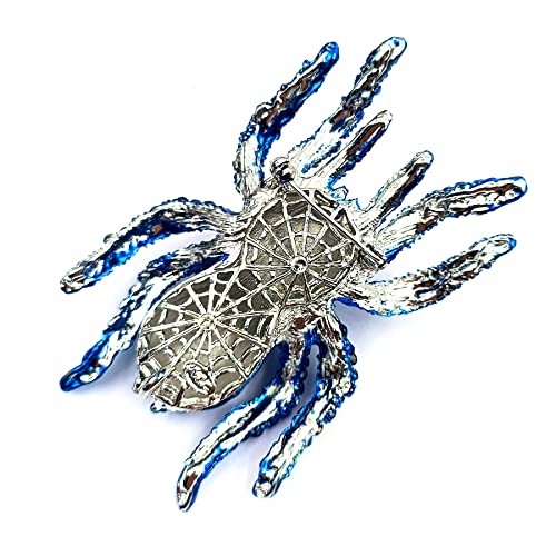 Image of Boho Style Big Realistic Blue Crystal Spider Broach Pin Beetle Bug Jewelry