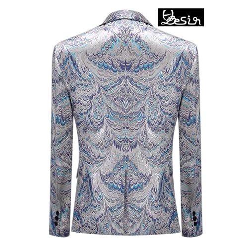 HBDesign 1 Piece 1 Button Printed Peacock Blue Pattern Mens Suits Jacket3