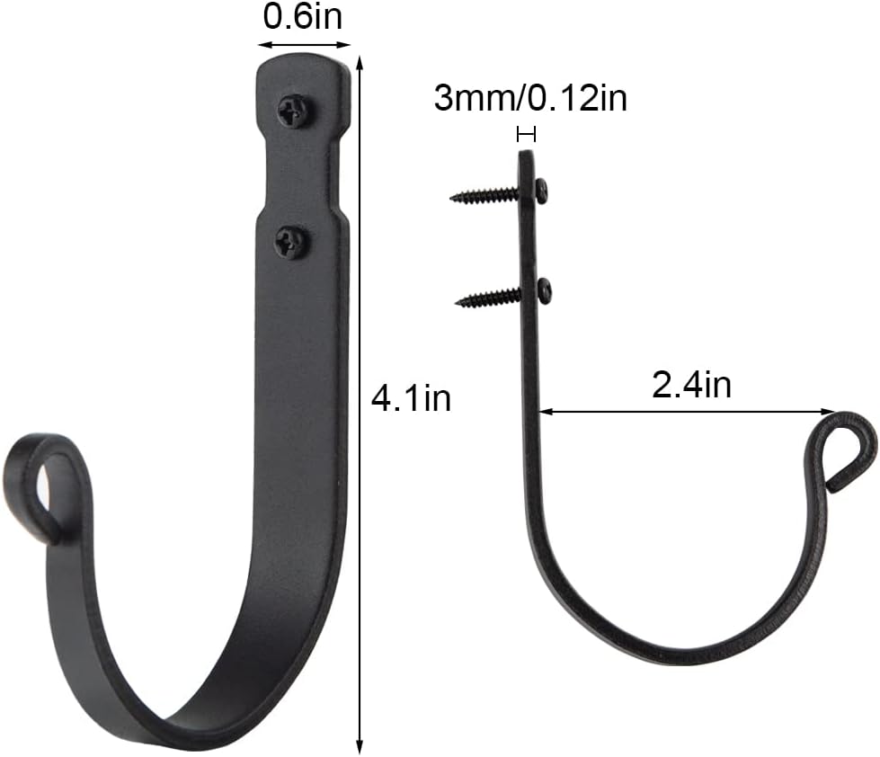 Black Wrought Iron Wall Mounted Hooks Heavy Duty Vintage Decorative Hanger for Home Garage Bathroom Kitchen Door Office Hanging Coat, Keys, Towel, Tools, Bags, Hat, 5 Packs - Image 4