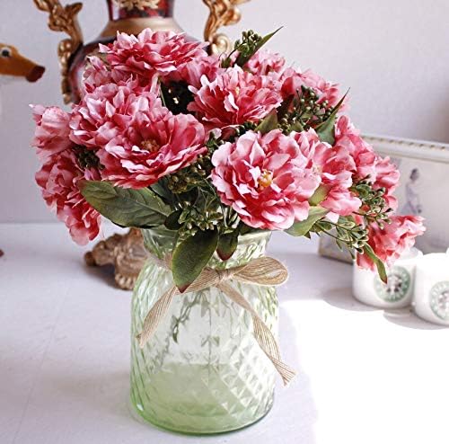 Miniatura 2 de EdricShop - Ramo de flores artificiales de seda europea, 7 brahramo de peonías, flores artificiales, decoración de flores de boda, rosa falsa para