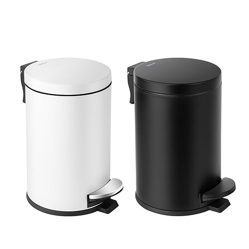 Miniatura 7 de Cesun Cubo de basura negro pequeño de 1.2 galones, cubo de basura de baño con tapa y pedal de pie, mini papelera redonda para baño, dormitorio,