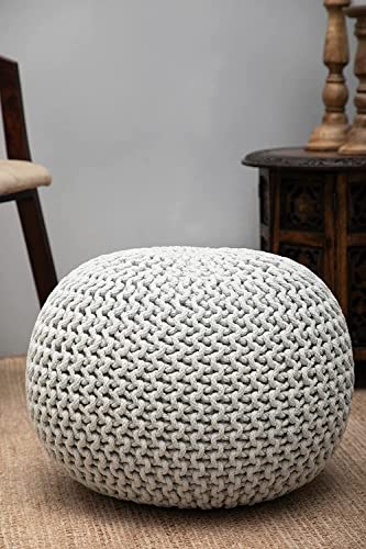 Image of Designs Hand Knitted Cotton Rope Beans Filled Round Oval Pouf Pouffe - Multi Colour - Pack of 01 - Designed for Living Room Sitting, Foot Rest