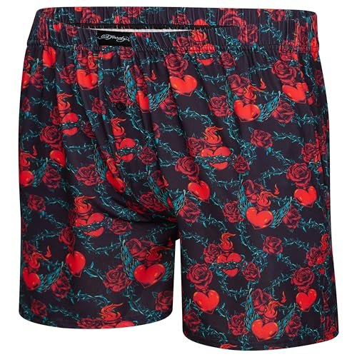 ED HARDY Boxers, 3 Pack, Colors include: Navy with Hearts, Fire Red, White Roses3