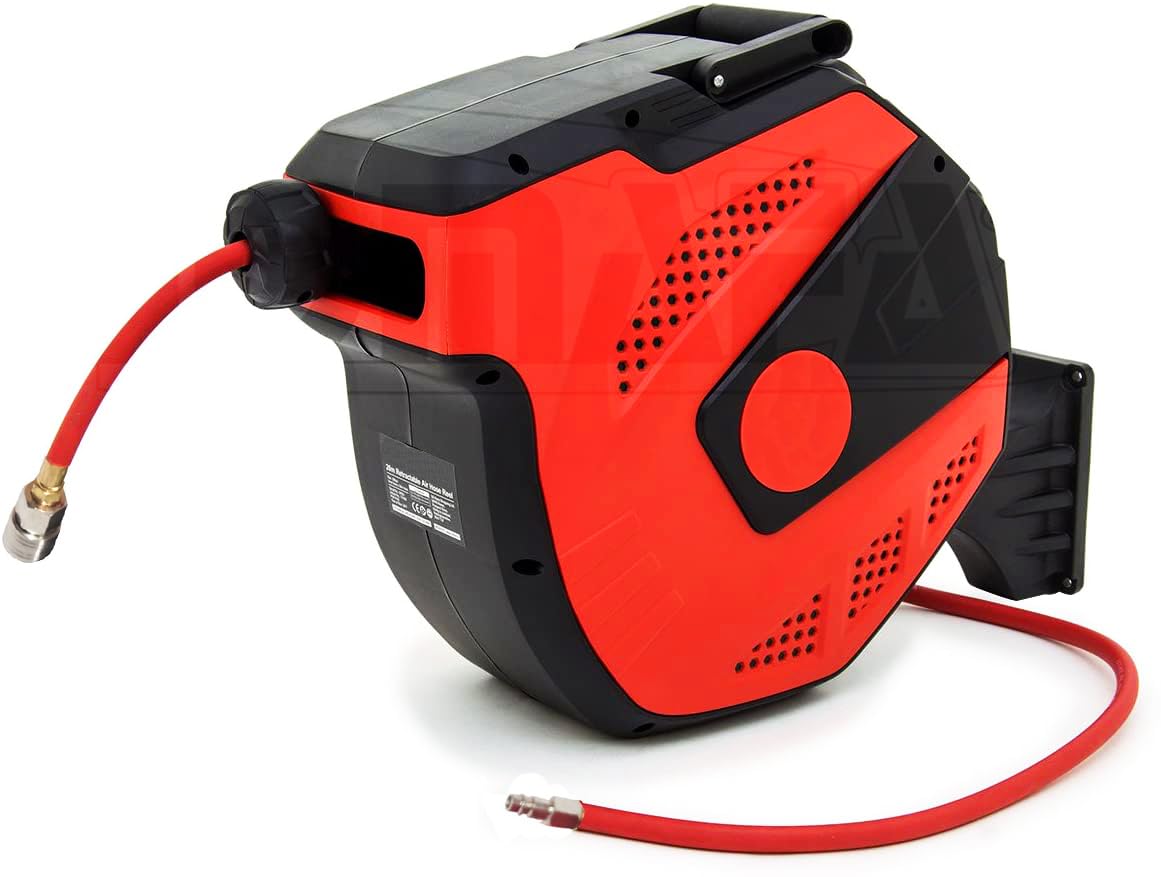 Carrete de Manguera Aire Comprimido 15 m + 2 m | Conector de 1/4" | Soporte Pared 180° | 7,5 x 11.5 mm | ROJO