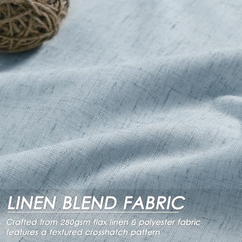 Image of Nanspring Blue 100% Blackout Linen Curtains for Bedroom 102 Inches Long Back Tab Thermal Insulated Luxury Modern Farmhouse Decor Black Out Curtain for Living Room Dining Room Drapes 52x102, 2 Panels