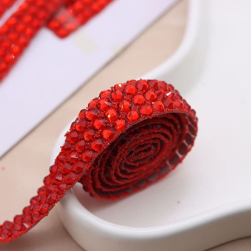 ACiyD Strass-Bordüre, rotes Kristallband zum Aufbügeln/Kleben auf DIY, dekoratives Kettenband für Strass-Bordüren, Kleidungsstück-Dekorationen-Mine Silber, 15 mm (rot 15 mm)
