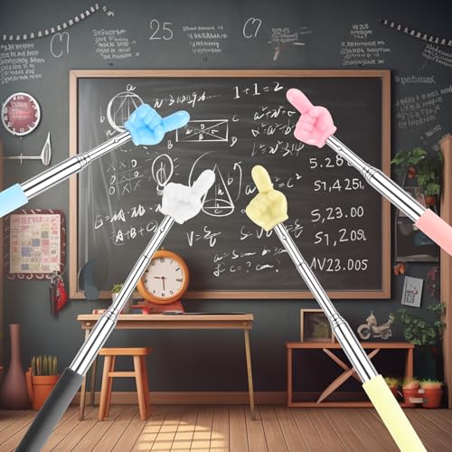 AWAMRWA 4 Stück Zeigestab Ausziehbar, Rostfreie Stähle Schlagstock Teleskop, Teleskop Lehrer Zeiger, Finger Zeigestock für Unterricht, Vorführungen, Vorträge, Lesungen (Schwarz, Rosa, Blau, Gelb)