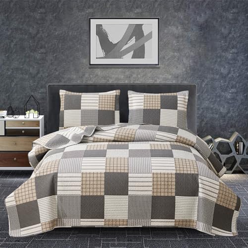 Plaid Quilt Set Twin - Patchwork Bedspread, Reversible