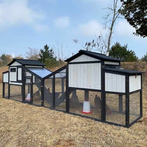 Wooden Chicken Coop Indoor Outdoor, 132" Backyard Hen House for 2-3 Chickens, 2 Story Poultry Cage Chicken Coop, Nesting Box, Pull Out Trays, Set of T