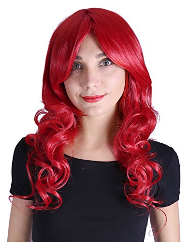 HDE Women's Wig Long Curly Wavy Hair (24 Inches Total Length) with Included Wig Cap Synthetic Halloween Cosplay LARP Costume Accessory Red