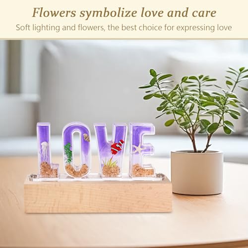 Image of Floral Letter LED Night Light: Resin Dried FlowerLetters Lamp with USB - Handmade Pressed Flower Nightlight Unique Customized Gift for Home Decoration (Purple, 1)