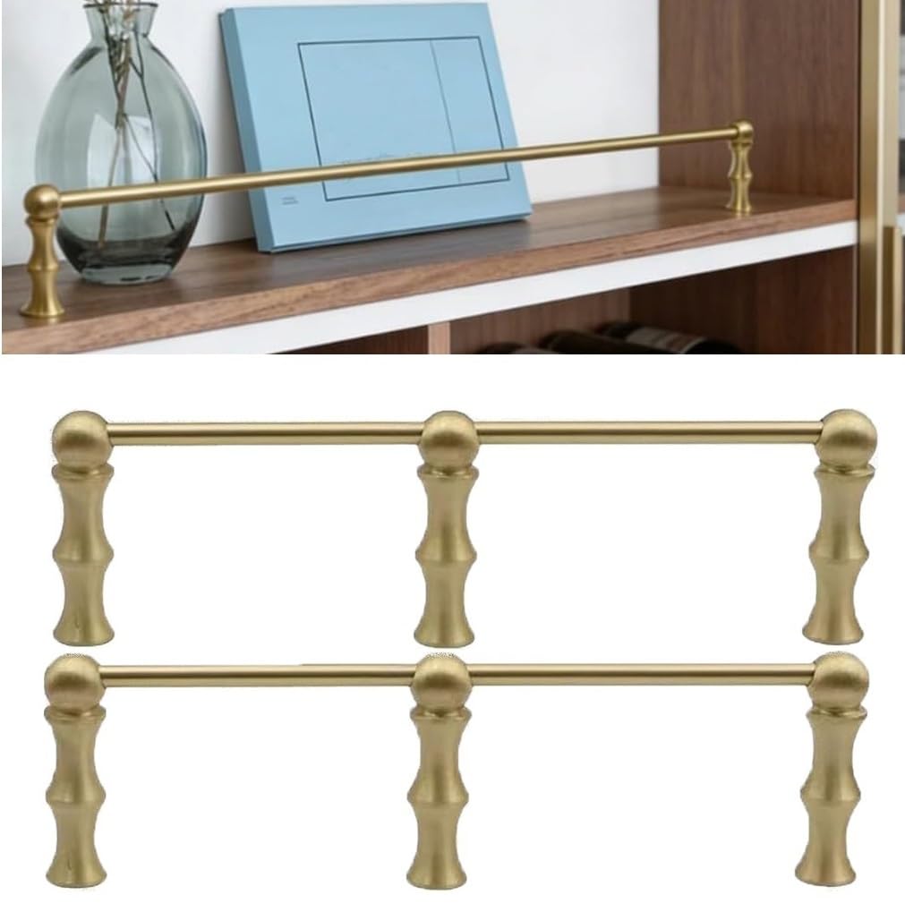 Paquete de 2 rieles de estante de latón, barra de barandilla de estante flotante de 8-38 pulgadas de largo, barandilla decorativa for cerca de gabinete for cristalería, coleccionables(B,16in/40.6cm)