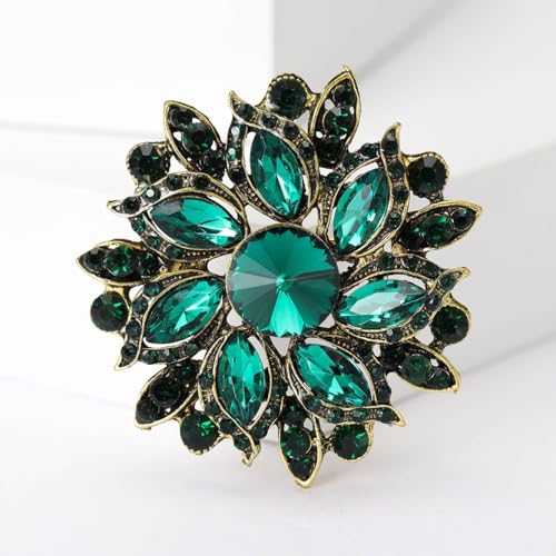 Image of Rhinestone Flower Brooch for Women Vintage Crystal Flower Brooch Pin Elegant Clothing Hat Bag Accessories Christmas Birthday Party Wedding Costume Jewelry