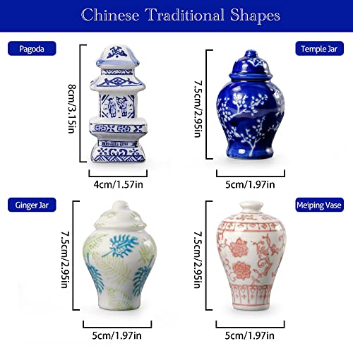 Sophinique 4 Pieces Mini Ginger Jar Ornaments,Christmas Chinoiserie Porcelain Ornament,Ball Chinoiserie Porcelain Christmas Vintage Decorations For Christmas Tree Decor #TOP3