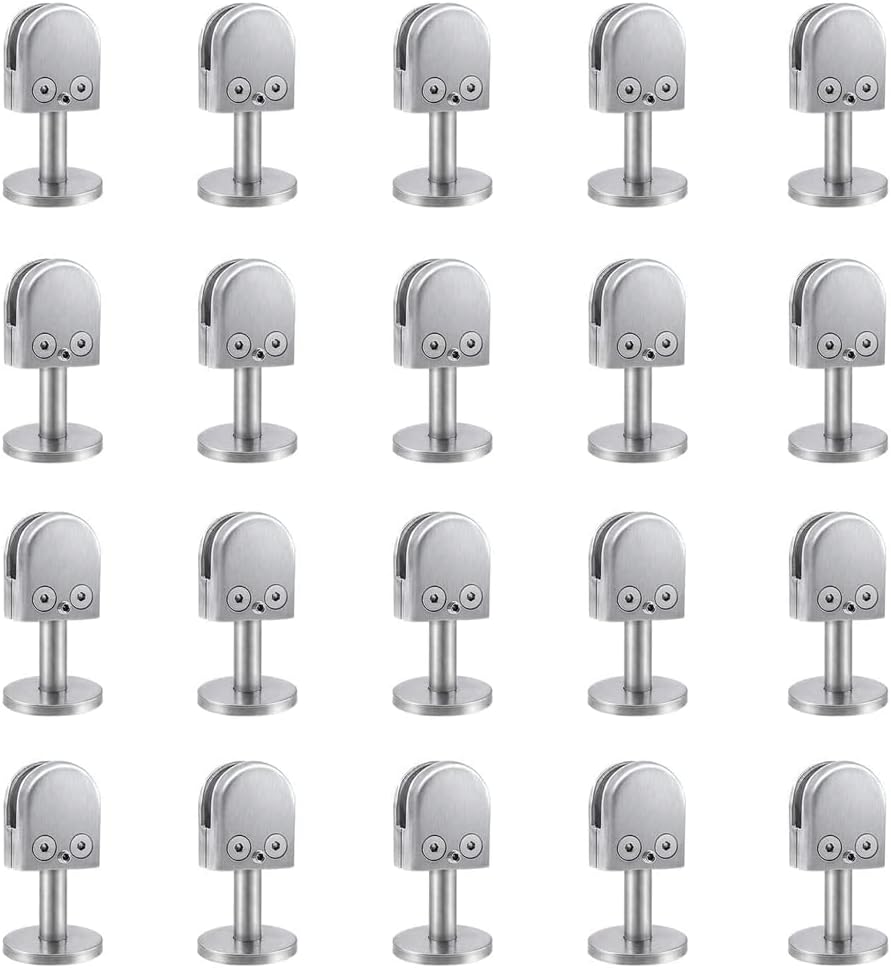 Glass Bracket 20pcs Glass Clamps Stainless Steel Glass Bracket U Shape 8-12mm Flat Back Glass Clips for Railing Stairs Glass Shelf Clamp More Reliable