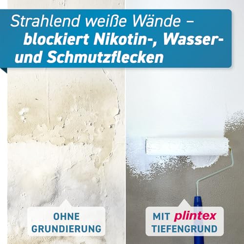 PLINTEX® Super Tiefengrund Innen & Außen 1000ml für ca. 5 m² - Haftgrund für saugende & nicht-saugende Untergründe - Grundierung für Fliesen, Beton, Wand, & Holz, geruchsarm & lösemittelfrei