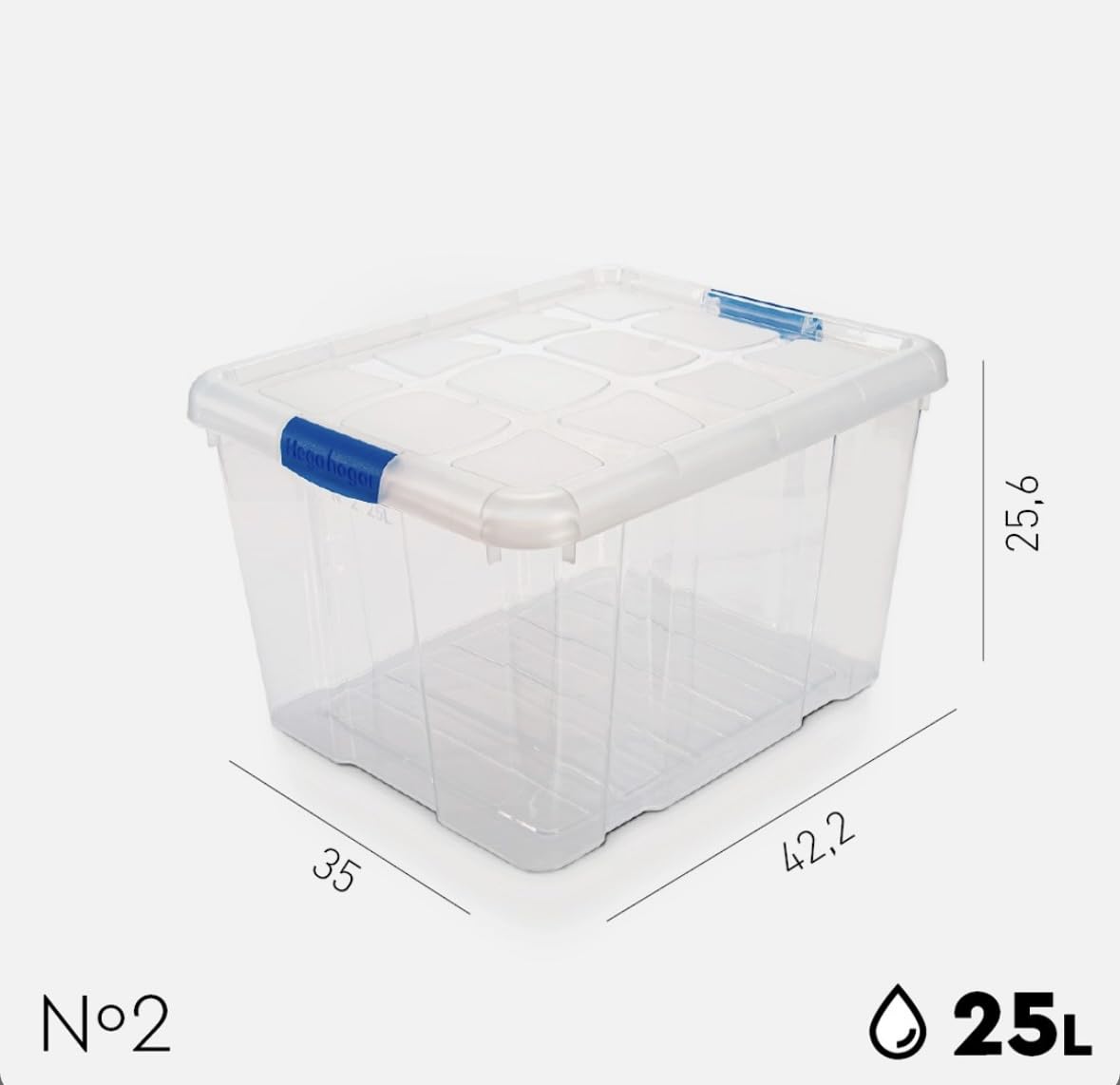 MORE FREE - 6 Caja de ordenación de plástico Transparente N.º2,Cajas Almacenaje de Plastico Transparente con Tapa,Contenedor para almacenar Juguetes, Libros, Ropa, Mantas - Capacidad 25 litros