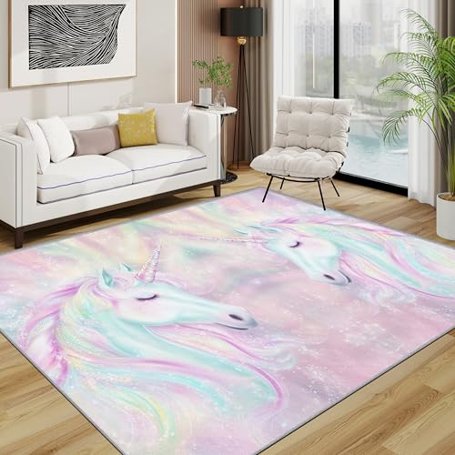 Solvivae Unicorn Large Rug 7x9, Kids, Non-slip, Washable