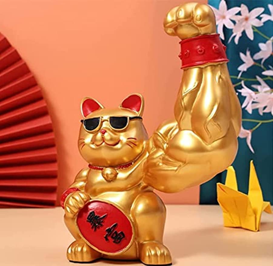Amazon.co.jp: 筋肉招き猫 金運祈願 ラッキー猫 置物 ユニコーンアーム