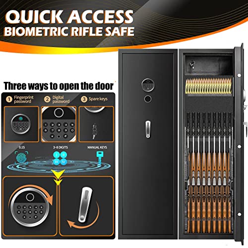 [2023 New] 7-8 Fireproof Biometric Gun Safes For Home Rifle And Pistols, Heavy Duty Anti-Theft Long Gun Safes For Rifles And Shotguns With 3 Handgun Pocket, Removable Shelf, Silent Mode #TOP5