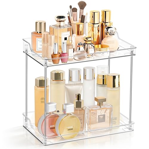 FODIENS 2 Tier Bathroom Counter Organizer, Clear, Rectangular