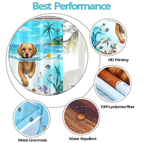 Accnicc Funny Dog Shower Curtain Set Blue Teal Sea Ocean Waterproof Fabric Shower Curtains For Bathroom Watercolor Beach Palm Animal Turtle Fish Starfish Octopus Bath Curtain (Yellow, 72'' × 72'') #TOP6