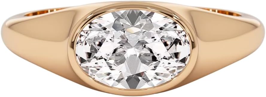 Oval Lab Grown Diamond Bezel Ring 1.00 CTW, 14K Gold Dainty Pinky Stackable Ring, VVS Clarity E-F Color