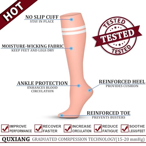 Image of QUXIANG Copper Compression Socks for Women & Men Circulation (8 Pairs) - Best for Running Athletic Cycling - 15-20 mmHg