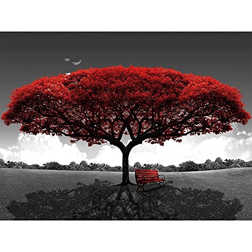 GEMMII Rouge Vie Arbre Art Impression Sur Toile Peinture Noir Et Blanc Paysage Mur Photo Moderne Décoration De La Maison Affiche Affiche XXL 80x160cm Sans...