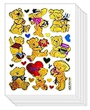 Stickers Pack 10 Sheets Lovely Gold Teddy Bear Red Hearts Valentine Cartoon Stickers Craft...