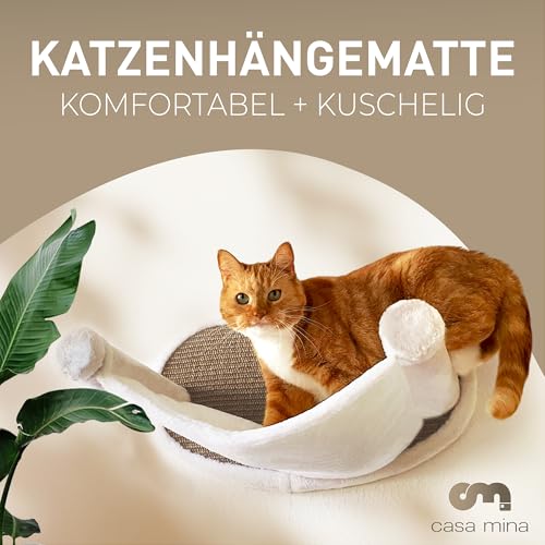 Casa Mina® Katzen Hängematte (bis 10kg) | Katzenhängematte mit Kratzbrett & großer Liegefläche für die Wand | Einfache Montage & hohe...