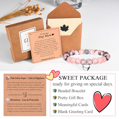 Image of Step Mom Mothers Day Gifts, Christmas Valentines Day Easter Birthday Gifts Stocking Easter Basket Stuffers Beaded Bracelet Jewelry Gifts for Step Mom Women