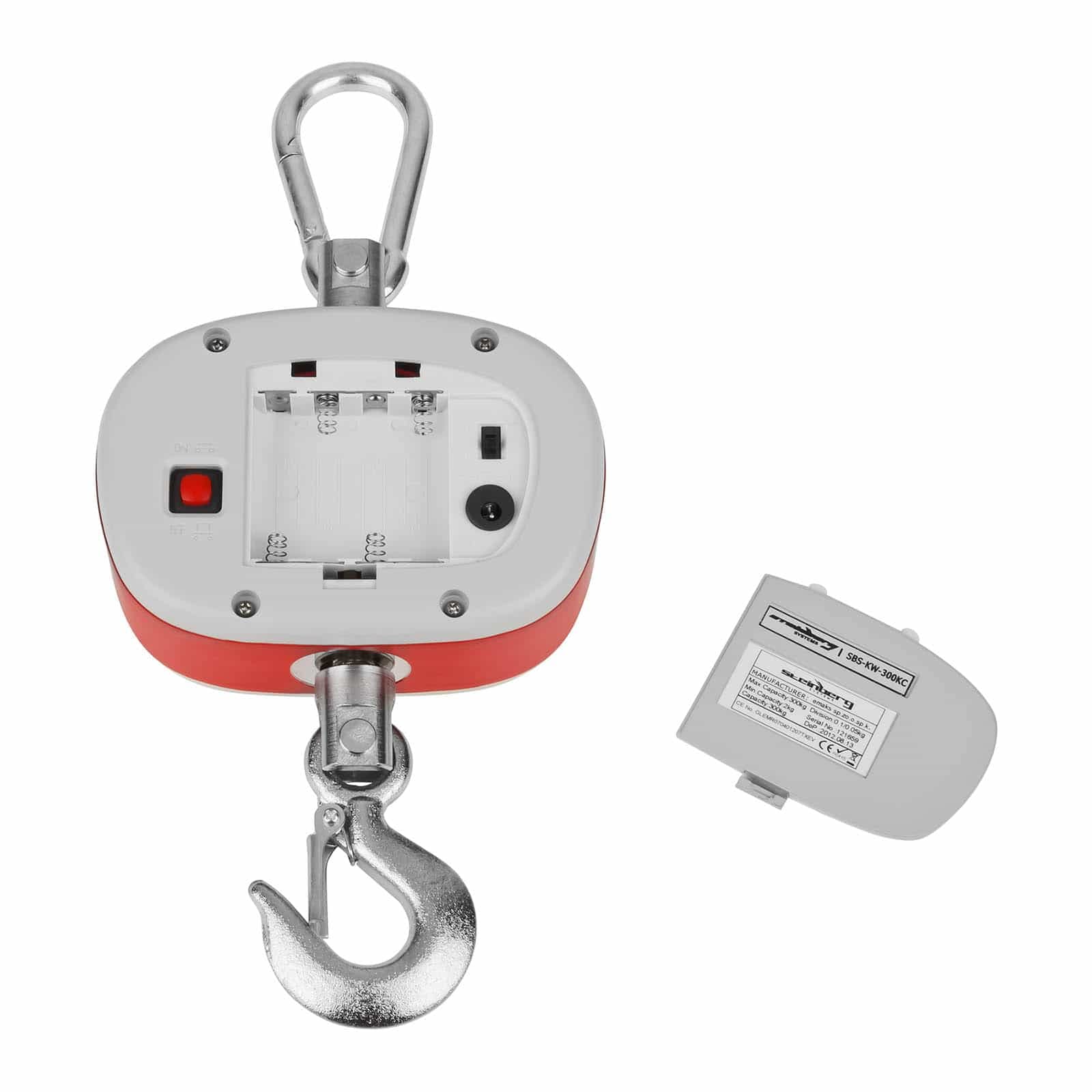Steinberg Systems SBS-KW-300KE Kranwaage Hängewaage Digital mit Fernbedienung 300 kg / 50 g, LED Display, inkl. Sicherheitshaken, Karabinerhaken, 6 Batterien