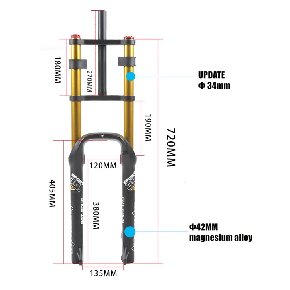 26 Pollici Bici Forcella Fat Sospensione pneumatica Escursione 140 mm Doppia Spalla 1-1/8'' Freno a Disco Dritto Regolazione del Rimbalzo Anteriore Ammortizzatore da disces