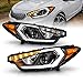 AmeriLite for 2014-2016 Kia Forte w/LED Position Models Projector DRL Light Tube Black Replacement Headlights Assembly Pair - Driver and Passenger Side