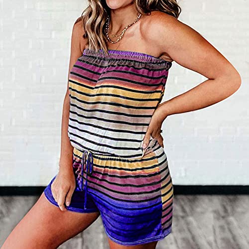 Haoricu Summer Girl Playsuit Women Sexy Halter Neck Striped Sleeveless Rompers Jumpsuits Shorts #TOP5