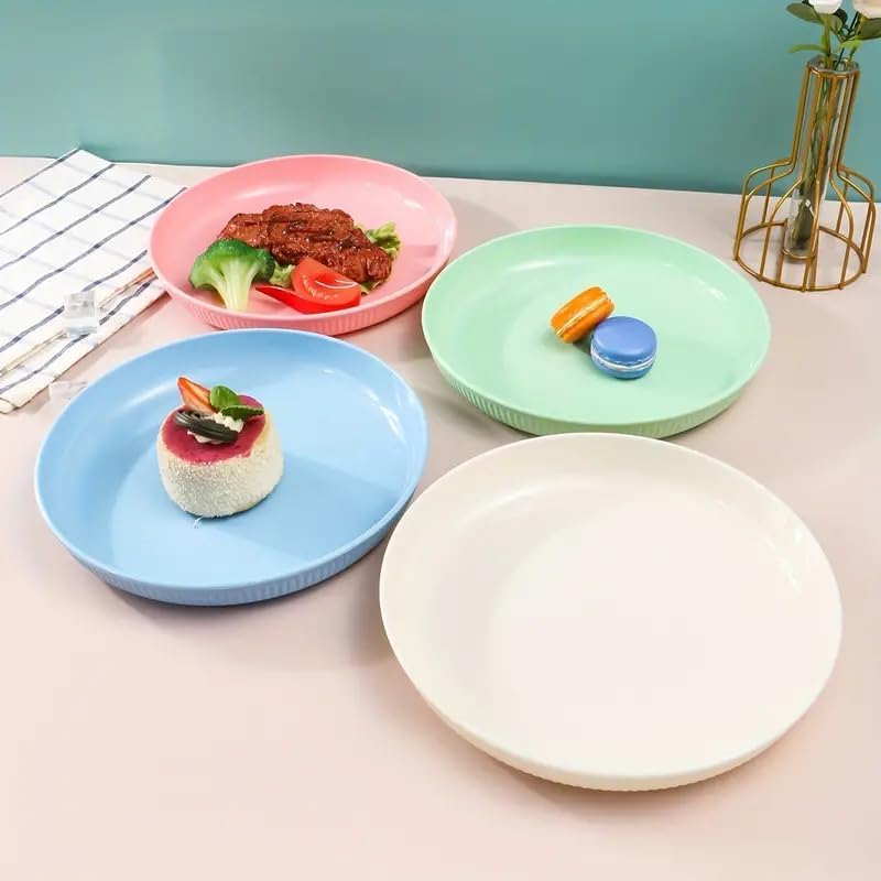 Image of Wheat Straw Dinner Plate Set, Eco-Friendly Dinner Set Round Serving Plate, Dishwasher & Microwave Safe - Perfect for Dinner Dishes Deep Plates Easy to Clean (Blue - 4pcs, Medium)