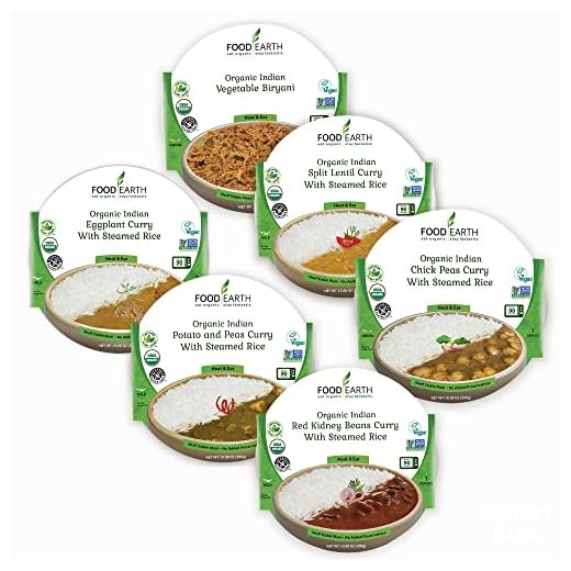 Food Earth - Six Flavor Variety Pack - Ready to Eat Indian Cuisine - Vegan, Plant-Based, Organic, Gluten-Free, GMO-Free - Healthy Microwavable Meals - Pre-packaged Indian Food - Pack of 6