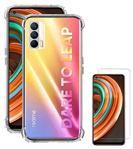 Image of Soft Flexible Silicone Back Cover Compatible with Realme X7, Transparent Case with Screen Guard
