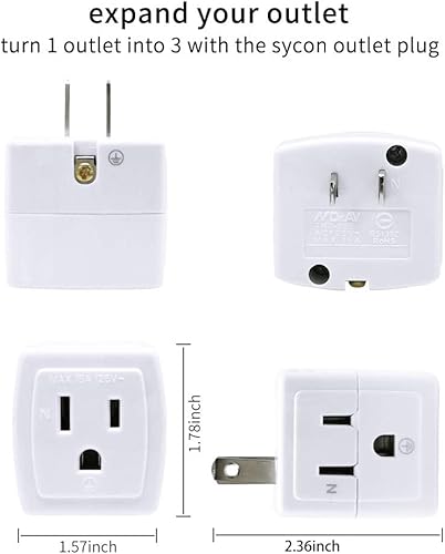 Miniatura 3 de SYCON Extensor de salida adaptador, mini enchufe de pared de 2 clavijas a 3 clavijas, divisor de salida múltiple con 3 tomas de corriente